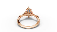 Marquise Blue Moissanite Engagement Ring in 14K Yellow Gold | Vintage Inspired Diamond Accent Ring | Unique Art Deco Bridal Jewelry