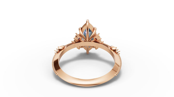 Marquise Blue Moissanite Engagement Ring in 14K Yellow Gold | Vintage Inspired Diamond Accent Ring | Unique Art Deco Bridal Jewelry