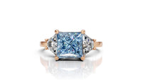 Blue Princess Cut Moissanite Ring | Rose Gold Trillion Accent Engagement Ring | Engagements | Proposals |Unique Bridal Jewelry Pearl Jewelz