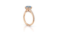 Blue Moissanite Engagement Ring in Rose Gold | oval Cut Solitaire with Diamond Accents | Hidden Halo Bridal Ring | Custom Fine Jewelry