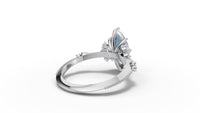 Marquise Blue Moissanite Engagement Ring in 14K Yellow Gold | Vintage Inspired Diamond Accent Ring | Unique Art Deco Bridal Jewelry