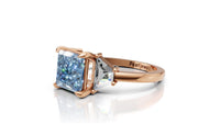 Blue Princess Cut Moissanite Ring | Rose Gold Trillion Accent Engagement Ring | Engagements | Proposals |Unique Bridal Jewelry Pearl Jewelz