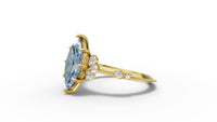 Marquise Blue Moissanite Engagement Ring in 14K Yellow Gold | Vintage Inspired Diamond Accent Ring | Unique Art Deco Bridal Jewelry