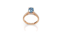 Blue Moissanite Engagement Ring in Rose Gold | oval Cut Solitaire with Diamond Accents | Hidden Halo Bridal Ring | Custom Fine Jewelry