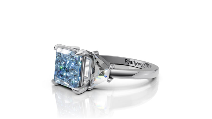 Blue Princess Cut Moissanite Ring | Rose Gold Trillion Accent Engagement Ring | Engagements | Proposals |Unique Bridal Jewelry Pearl Jewelz