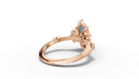 Marquise Blue Moissanite Engagement Ring in 14K Yellow Gold | Vintage Inspired Diamond Accent Ring | Unique Art Deco Bridal Jewelry