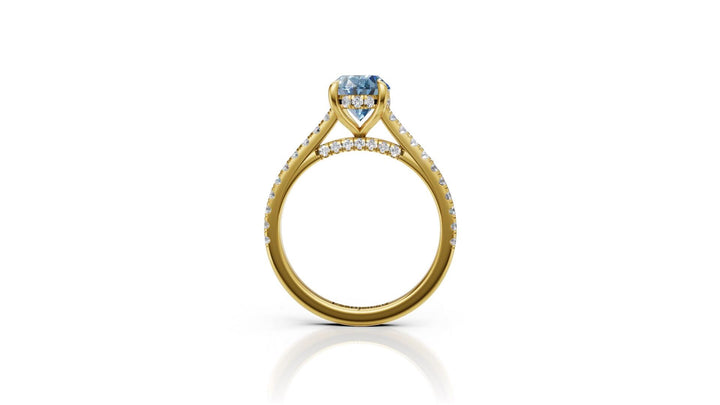 Blue Moissanite Engagement Ring in Rose Gold | oval Cut Solitaire with Diamond Accents | Hidden Halo Bridal Ring | Custom Fine Jewelry