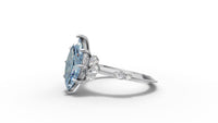 Marquise Blue Moissanite Engagement Ring in 14K Yellow Gold | Vintage Inspired Diamond Accent Ring | Unique Art Deco Bridal Jewelry