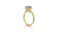 Blue Moissanite Engagement Ring in Rose Gold | oval Cut Solitaire with Diamond Accents | Hidden Halo Bridal Ring | Custom Fine Jewelry