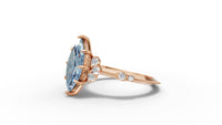 Marquise Blue Moissanite Engagement Ring in 14K Yellow Gold | Vintage Inspired Diamond Accent Ring | Unique Art Deco Bridal Jewelry