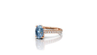 Blue Moissanite Engagement Ring in Rose Gold | oval Cut Solitaire with Diamond Accents | Hidden Halo Bridal Ring | Custom Fine Jewelry