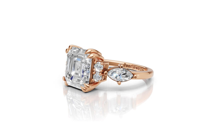 Emerald Cut Cluster Diamond Ring in Rose Gold | 14K Gold Vintage Inspired Engagement Ring | Asscher Cut Art Deco Ring by Pearl Jewelz gift