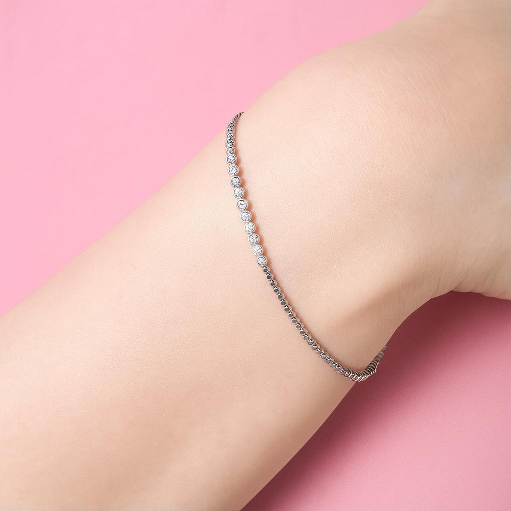 Dainty Bezel Set Moissanite Tennis Bracelet–Sterling Silver Minimalist Bracelet–Elegant Crystal Line Bracelet–Bridal Jewelry–Gift for Her