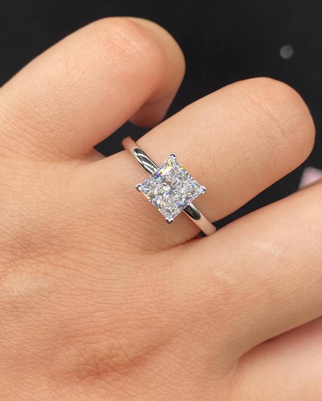 Princess Cut Solitaire Engagement Ring | Lab Grown Diamond Ring | 2.0 CT Moissanite Ring | White Gold Proposal Ring | Minimalist Wedding.