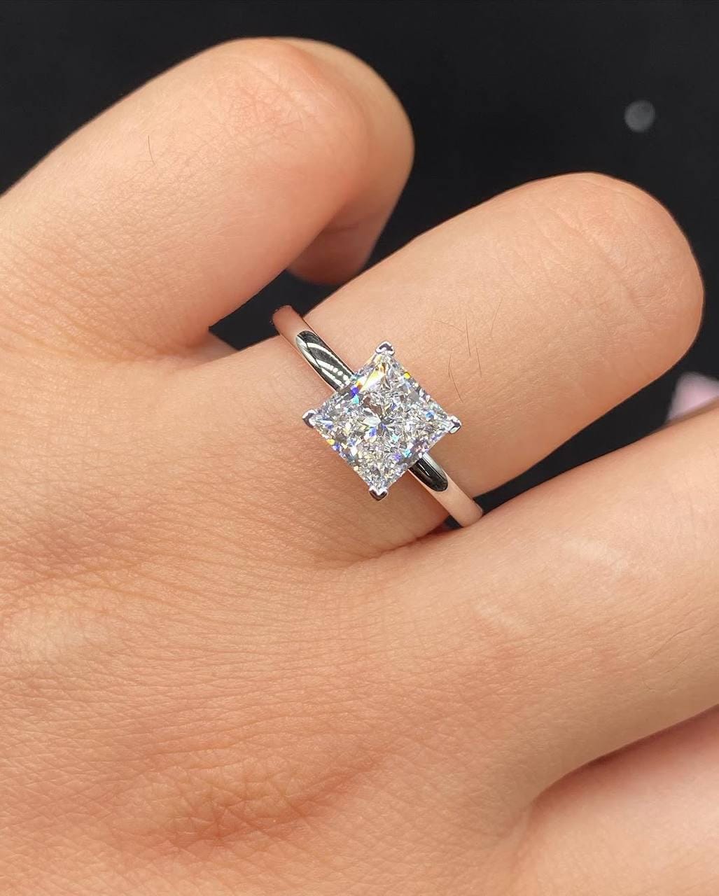 Princess Cut Solitaire Engagement Ring | Lab Grown Diamond Ring | 2.0 CT Moissanite Ring | White Gold Proposal Ring | Minimalist Wedding.
