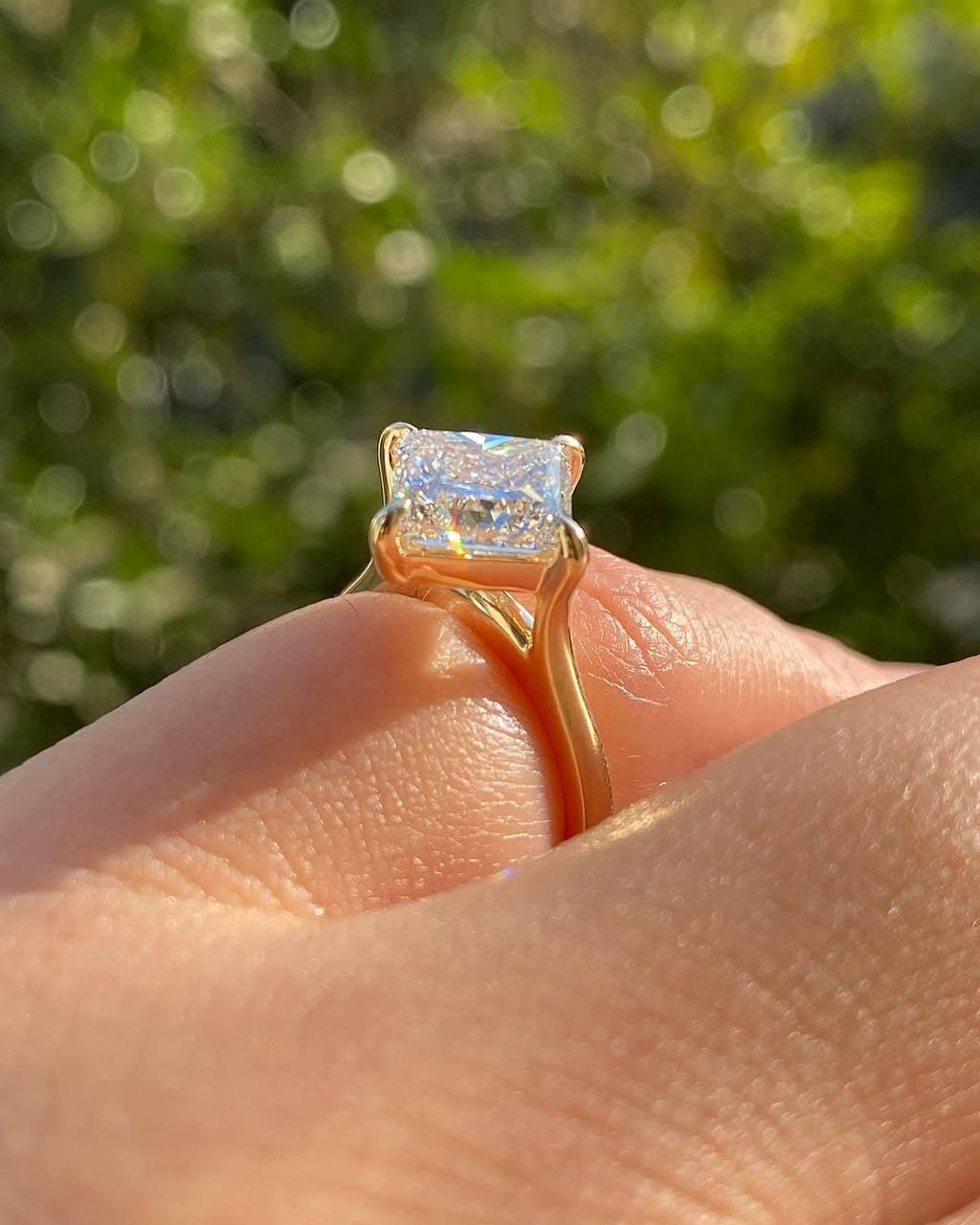Radiant Cut Moissanite Engagement Ring –4 Carat Solitaire Ring in 14K Yellow Gold | Lab Grown Diamond Alternative | Ring for Her | PearlJewe