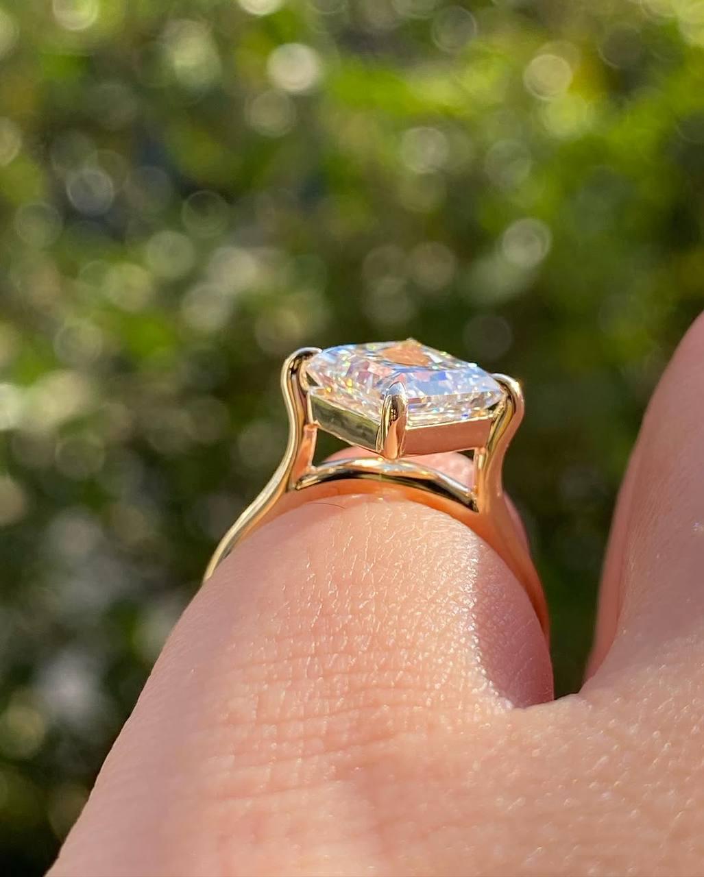 Radiant Cut Moissanite Engagement Ring –4 Carat Solitaire Ring in 14K Yellow Gold | Lab Grown Diamond Alternative | Ring for Her | PearlJewe