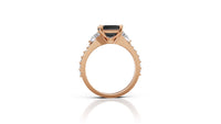 Black Emerald Cut Moissanite Engagement Ring | Rose Gold Trillion & Diamond Accent Ring | Unique Bridal Ring by Pearl Jewelz | Anniversaries