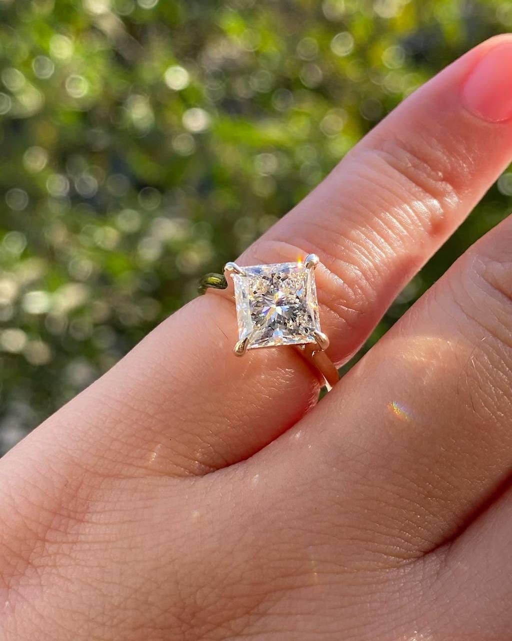 Radiant Cut Moissanite Engagement Ring –4 Carat Solitaire Ring in 14K Yellow Gold | Lab Grown Diamond Alternative | Ring for Her | PearlJewe