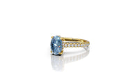 Blue Moissanite Engagement Ring in Rose Gold | oval Cut Solitaire with Diamond Accents | Hidden Halo Bridal Ring | Custom Fine Jewelry
