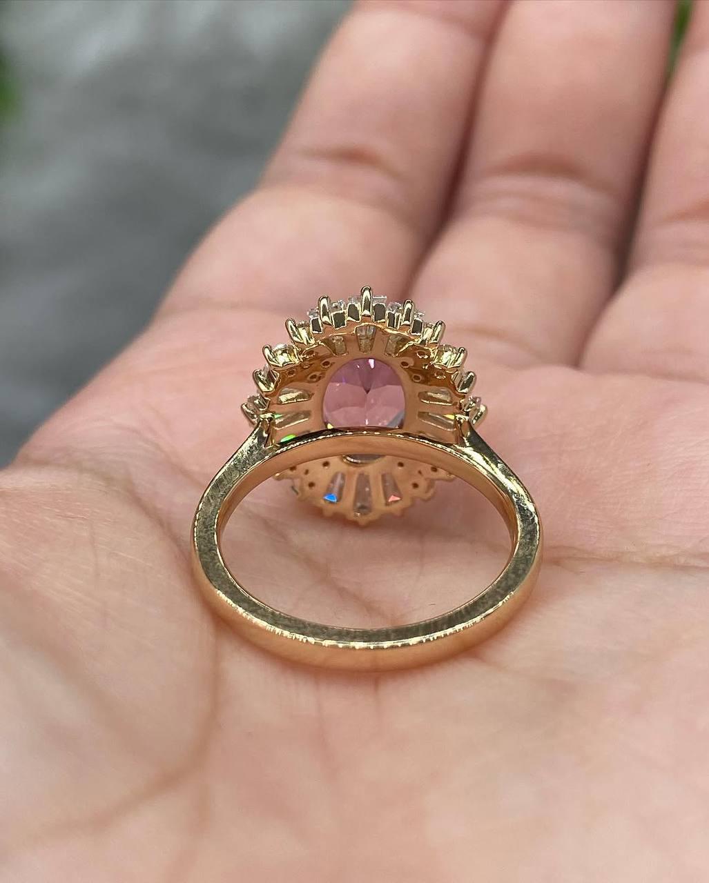 Vintage-Inspired Purple Oval Sapphire Ring with Baguette & Round Moissanite Halo in 14K Rose Gold