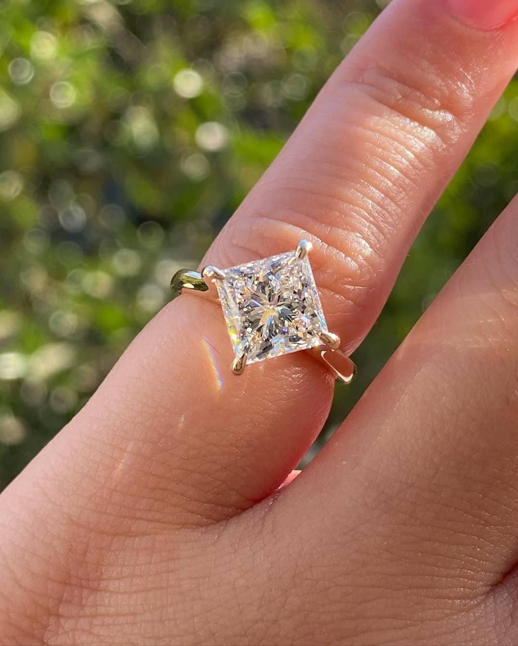 Radiant Cut Moissanite Engagement Ring –4 Carat Solitaire Ring in 14K Yellow Gold | Lab Grown Diamond Alternative | Ring for Her | PearlJewe