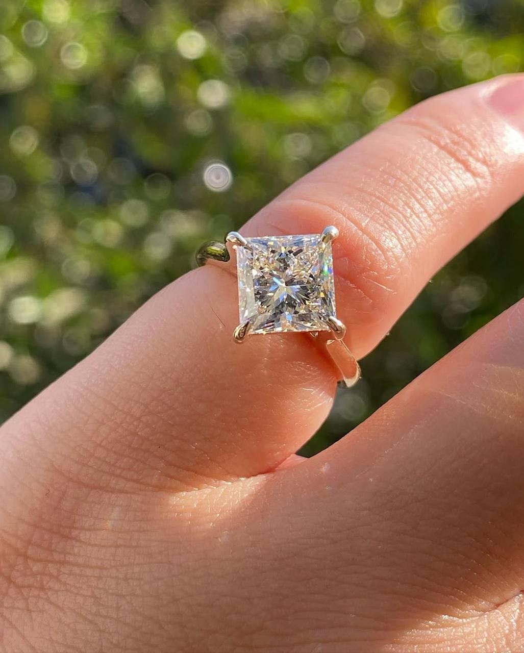 Radiant Cut Moissanite Engagement Ring –4 Carat Solitaire Ring in 14K Yellow Gold | Lab Grown Diamond Alternative | Ring for Her | PearlJewe